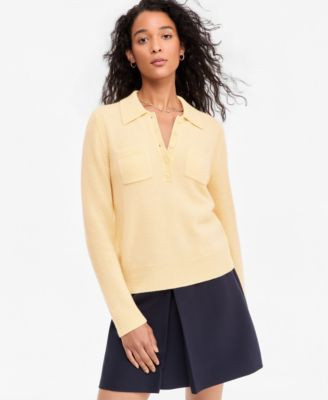 Charter Club Women's 100% Cashmere Half-Button Collared Sweater, Macy's Exclusive - Classic Black | Macy's