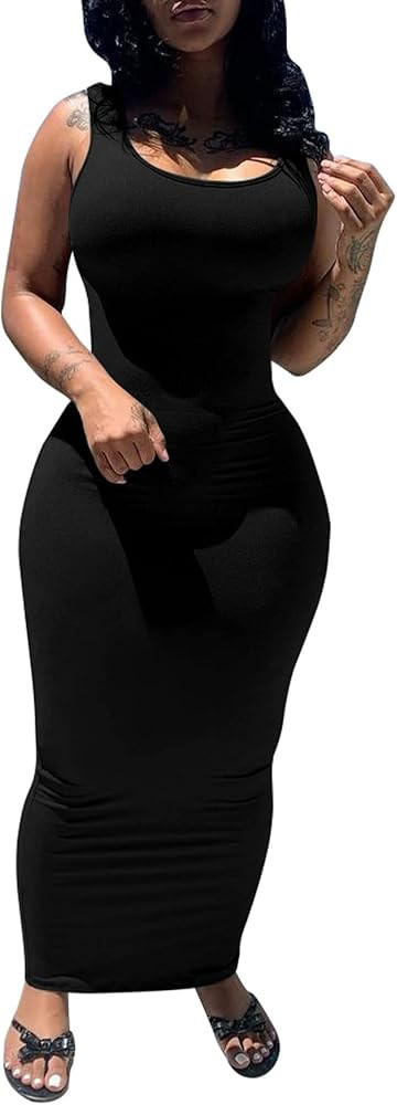 PINSV Women's Sexy Bodycon Tank Dress Basic Sleeveless Long Maxi Dresses Party Club Beach Sundres... | Amazon (US)