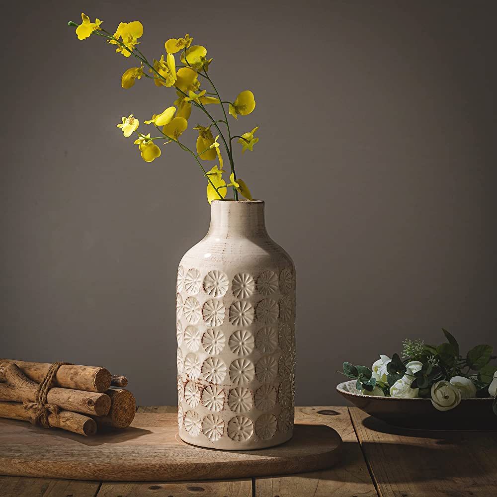 Ceramic Flower Vases for Home Decor Rustic Ideal Shelf Decor Table Decor White Ceramic Vase for F... | Amazon (US)