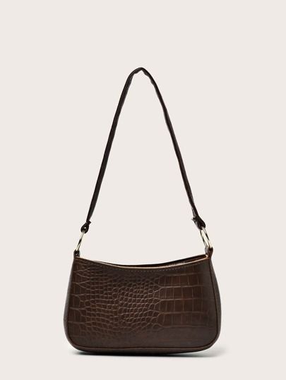 Croc Embossed Baguette Bag | SHEIN