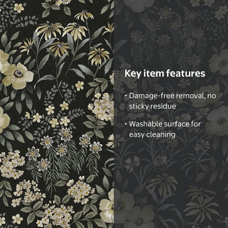 Roommates Studio Black Pearson Floral Peel and Stick Wallpaper 30.75 Sq. ft, 1 count | Walmart (US)