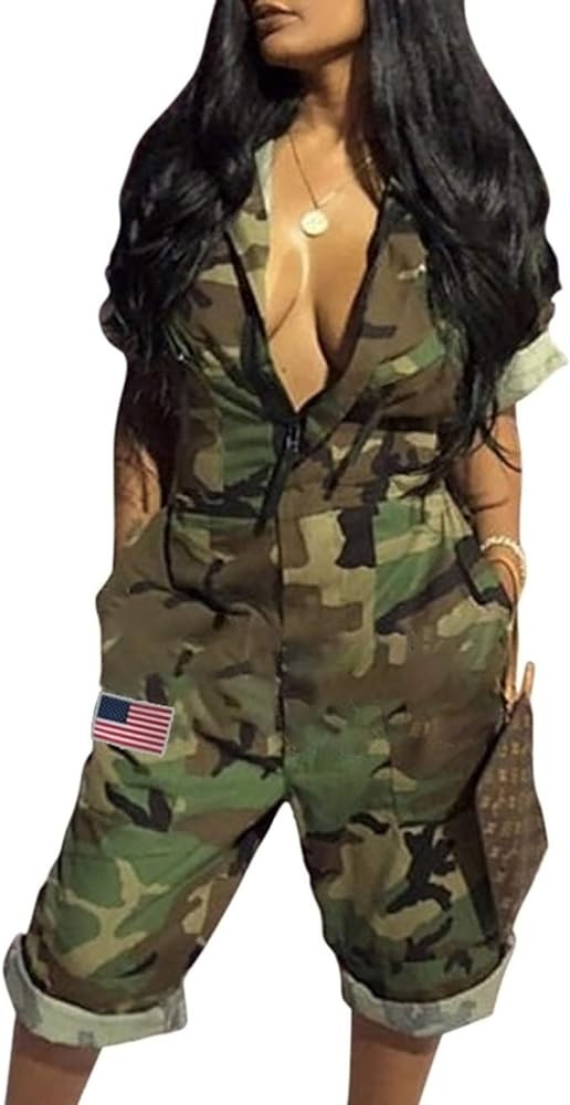 xxxiticat Women's Independence Day Short Sleeve Camouflage Rompers Overalls Camo Wide Leg America... | Amazon (US)