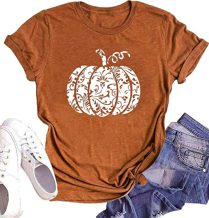 Fall Shirts for Women Halloween Pumpkin Graphic Tees Thanksgiving Family Turkey Tops Cute Autumn ... | Amazon (US)