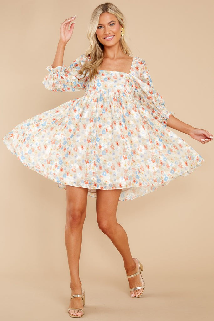 Instant Gratification Ivory Floral Print Dress | Red Dress 