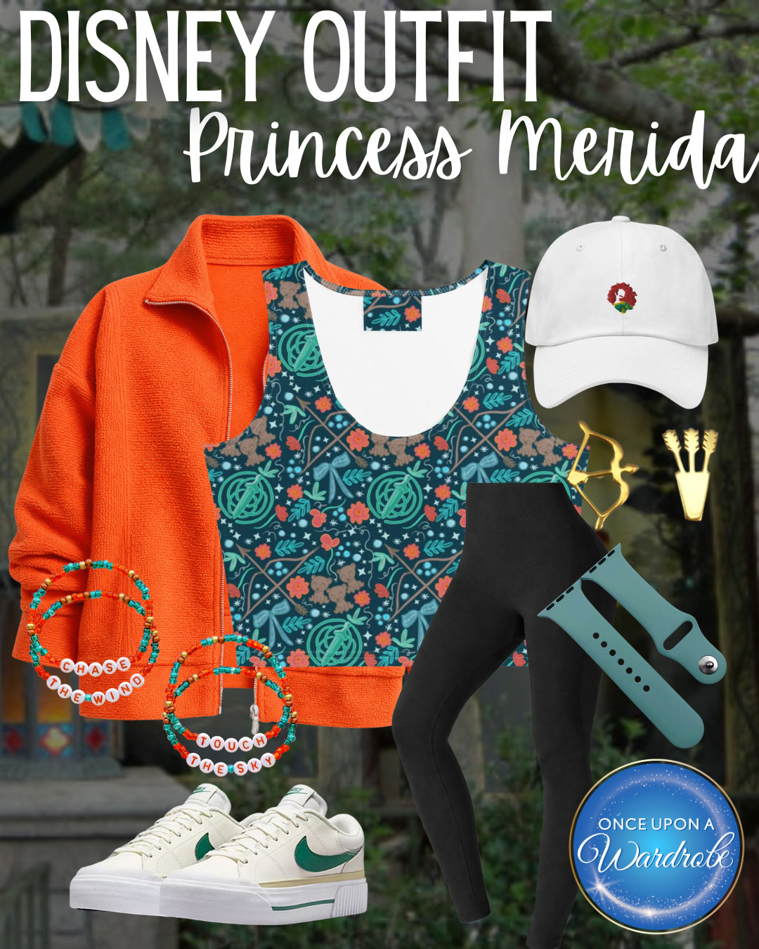 Disney outfit idea for women inspired by Merida 💚 perfect Disneyland outfit or Walt Disney World outfit for a long park day. This comfortable theme park outfit includes athletic pieces, sneakers, and lightweight layers that are easy to wear all day. Great Disneybound outfit idea for your next Disney trip. 

 #LTKmomlife #LTKActive #LTKTravel