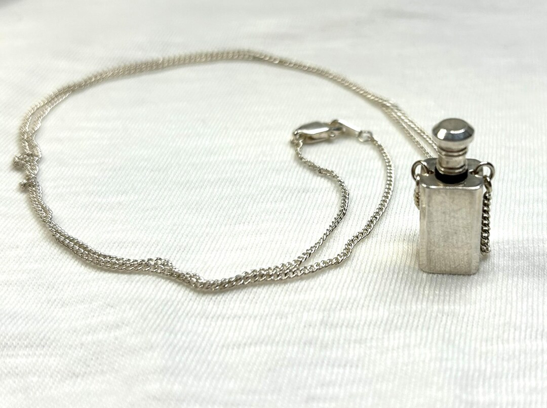 Vintage silver - tone perfume bottle necklace on a curb link chain. Circa 1970s | Etsy (US)