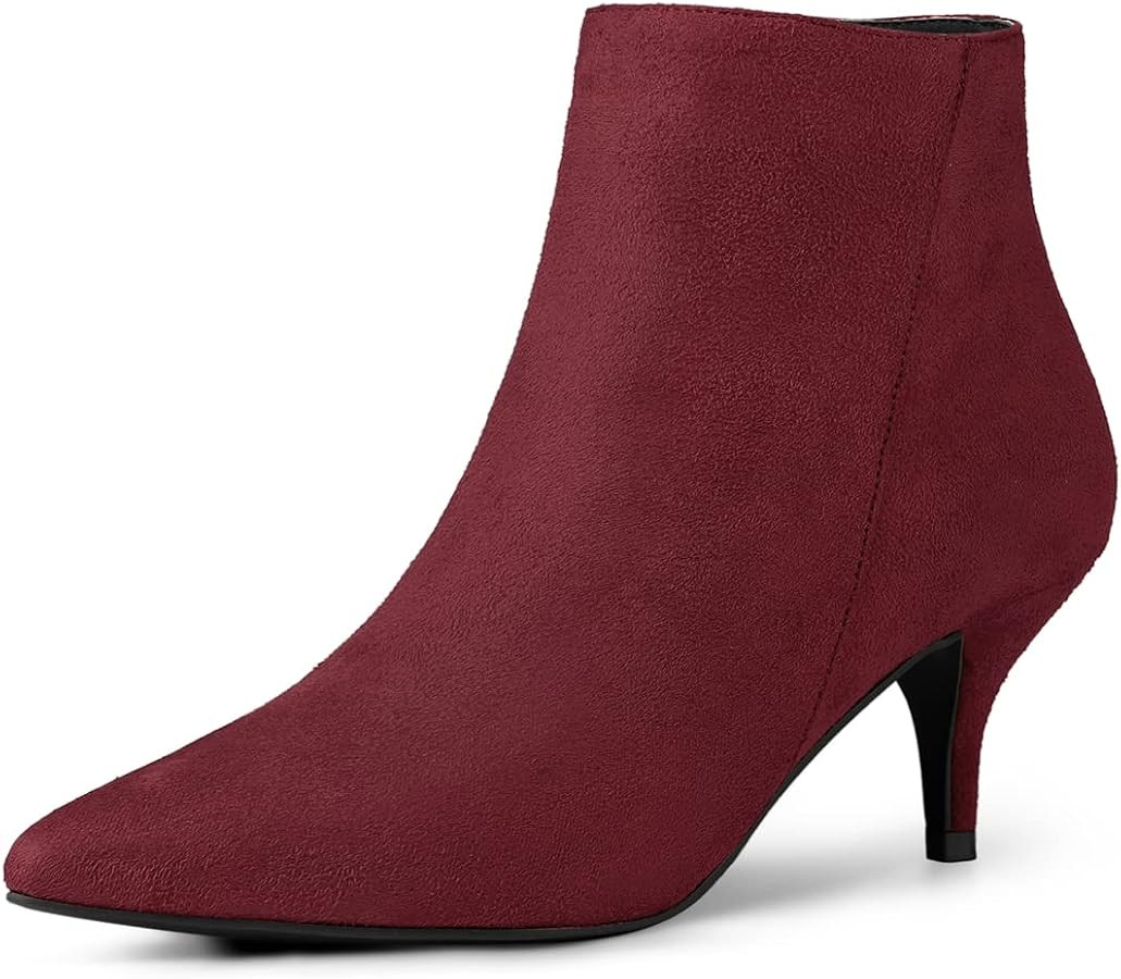 Allegra K Women's Pointed Toe Zip Stiletto Kitten Heel Ankle Booties | Amazon (US)