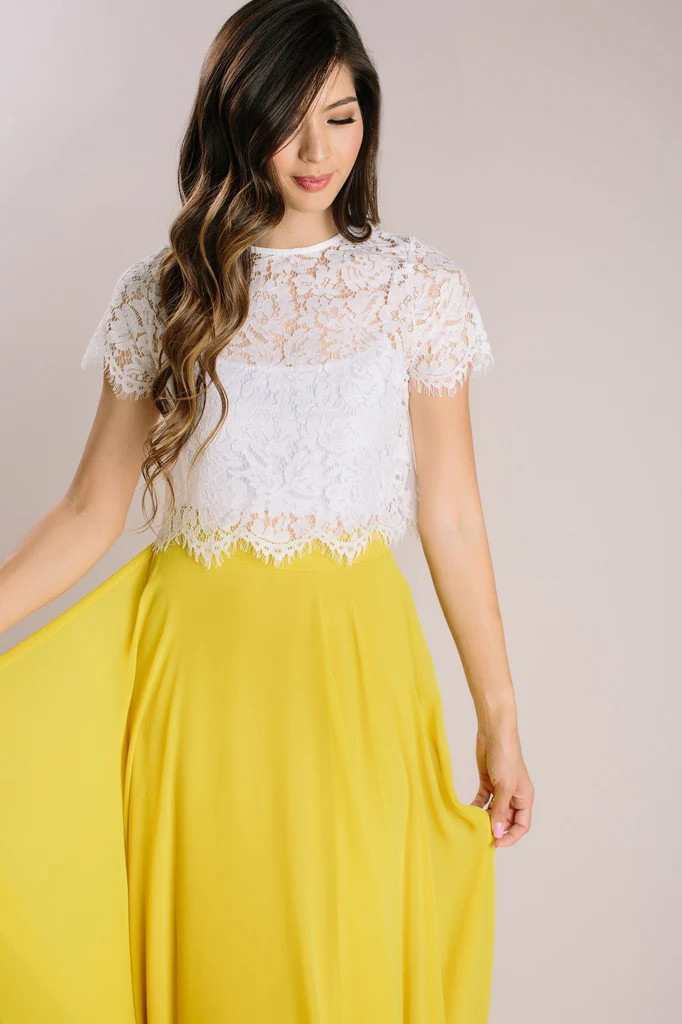 Camille Ivory Short Sleeve Lace Top | Morning Lavender