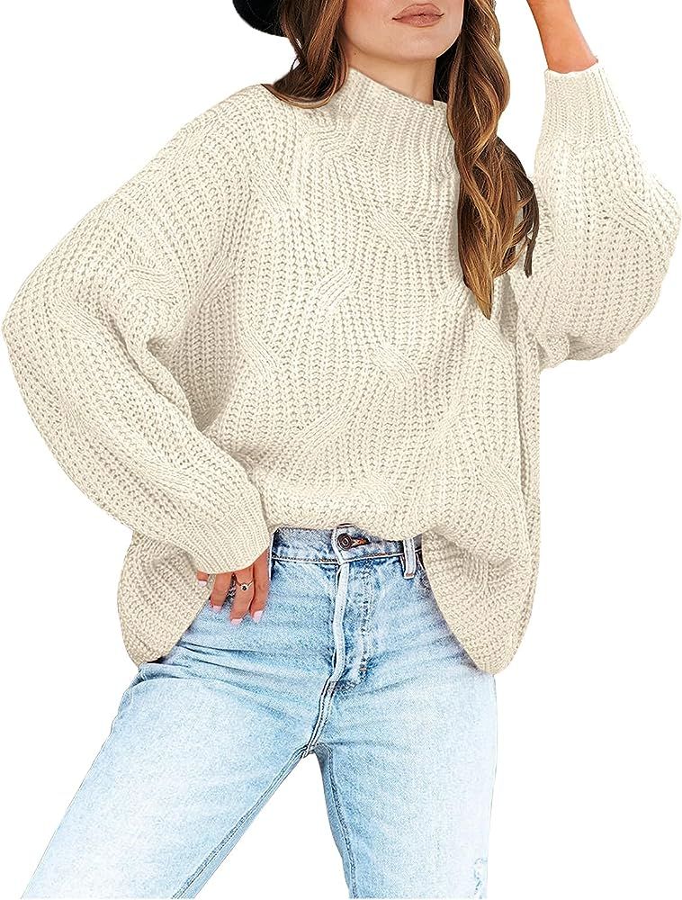 ANRABESS Women's Oversized Mock Turtle Neck Long Sleeve Casual Loose Fit Chunky Cable Knit Fall P... | Amazon (US)