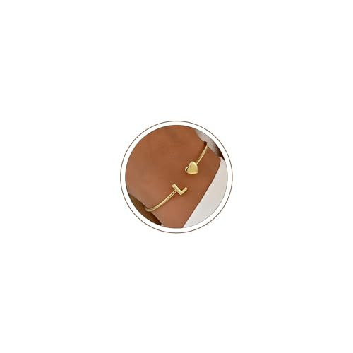 Turandoss Gold Initial Heart Bracelets for Women - Dainty 14K-Gold-Plated Letter L Heart Cuff Bangle Bracelets for Women, Gold Jewelry Birthday Gifts | Amazon (US)