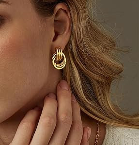 2 Pairs Gold Knot Earrings Chunky Statement Earrings Geometric Drop Dangle Earrings Long Twisted ... | Amazon (US)