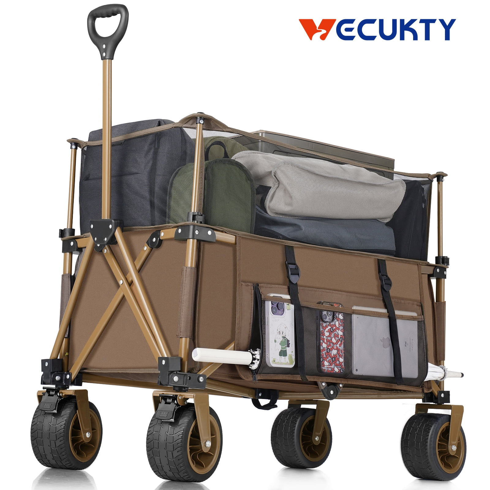 Collapsible Camping Beach Wagon, VECUKTY 350L Garden Cart, Heavy Duty Utility Fold Wagon with Big... | Walmart (US)