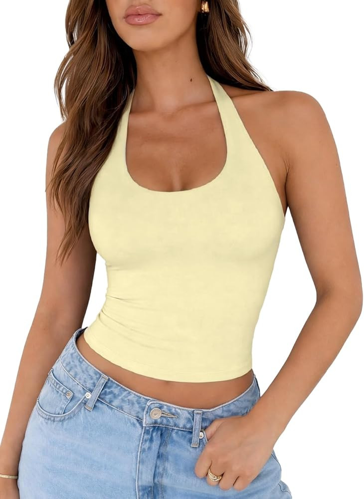 ForeFair Women Sexy Halter Neck Backless Going Out Tops Open Back Sleeveless Slim Fit Y2k Summer ... | Amazon (US)