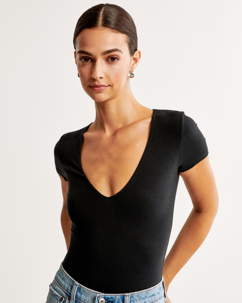 Short-Sleeve Cotton Seamless Fabric V-Neck Bodysuit | Abercrombie & Fitch (US)