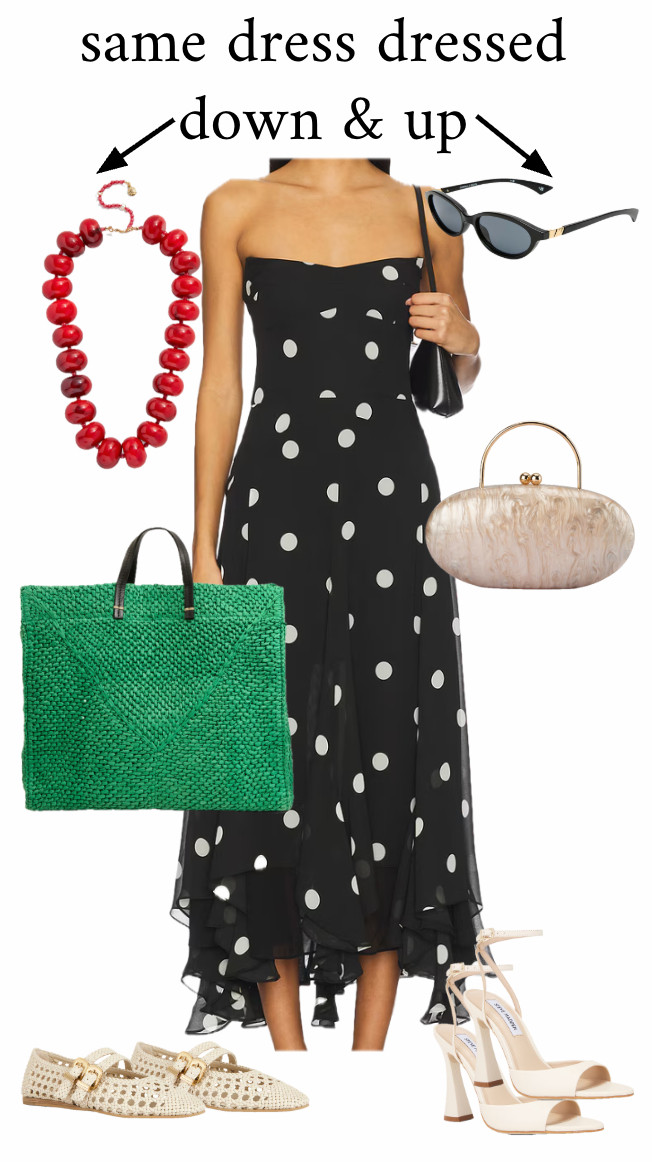 Polka dots are trending! Here's a polka dot dress styled two ways for you.❤️
.............
One dress two ways straw tote straw bag straw purse colorful bag beach tote clare v. Polka dot dress revolve dress red necklace statement jewelry statement dress statement necklace wedding guest dress kitten heels flats beach dress beach look beach wedding wedding dress wedding guest dress 90s dress 90s look revolve bestsellers revolve finds cult Gaia bag cult Gaia dupe spring trends summer trends 
 

#LTKTall #LTKWedding #LTKTravel