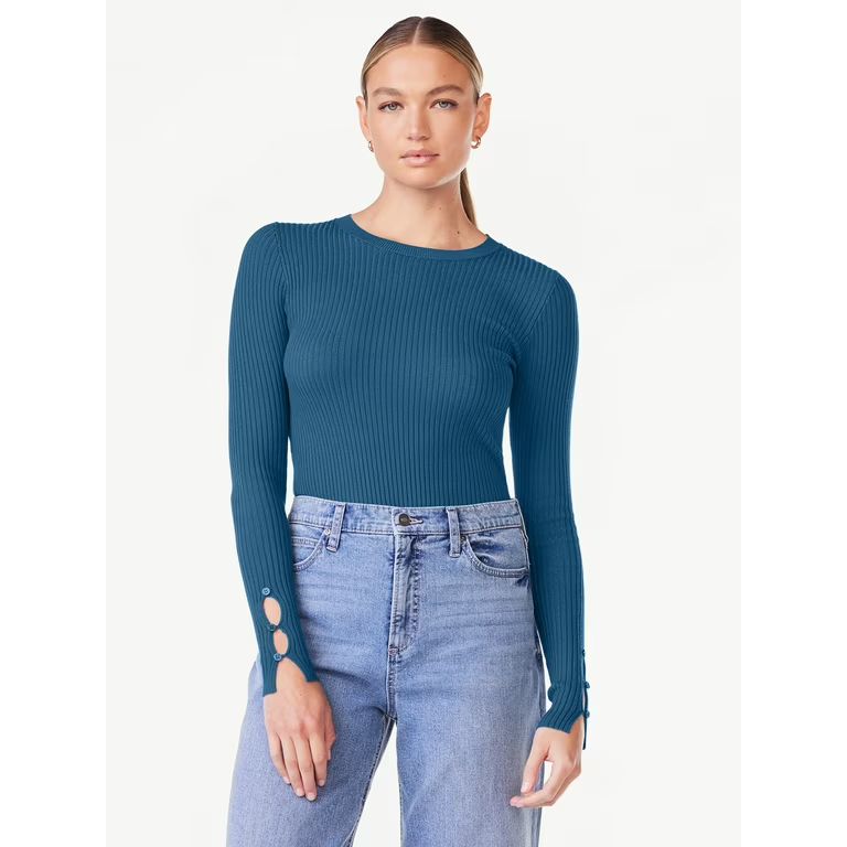 Scoop Women's Ribbed Knit Sweater Bodysuit with Long Sleeves, Sizes XS-XXL | Walmart (US)