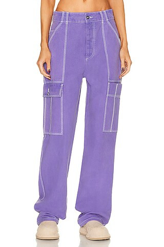 Helsa Wide Cargo Workwear Pants in Purple | FWRD | FWRD 