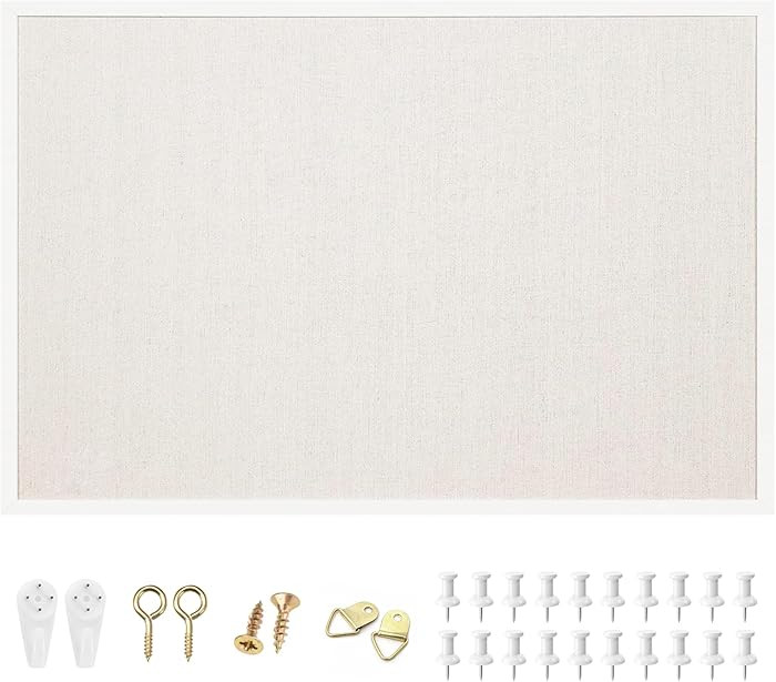 OWLKELA 24'' x 36'' Linen Bulletin Board, White Framed Corkboard, White Oak Frame Linen Cork Boar... | Amazon (US)
