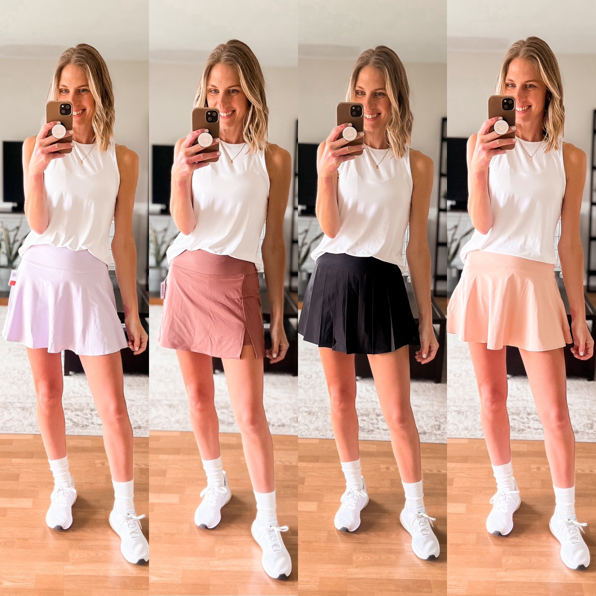 I just love a flirty athletic skirt for the summer! I would wear these to my kids’ sports, on bike rides, or just out and about running errands! I’m in a small top and it’s plenty long enough, wearing a small in the first three skirts but sized up to a medium in the pink for extra length because it is a shorter skirt. True size 9 sneakers  

#LTKfindsunder50 #LTKsalealert #LTKfitness