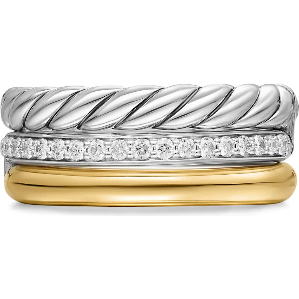 David Yurman DY Mercer® Three Row Ring in Sterling Silver with 18K Yellow Gold & Diamonds, 8.9mm in Diamond/Silver/Gold at Nordstrom, Size 6 | Nordstrom