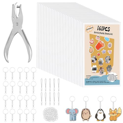 CRTWDMAN 161 Pcs Shrink Paper Keychain Kit,with 30 Pcs Shrinky Plastic Sheets 7.9"x5.7",Hole Punch,Lobster Clasps,Jump Rings DIY Crafts for Adults and Teens | Amazon (US)