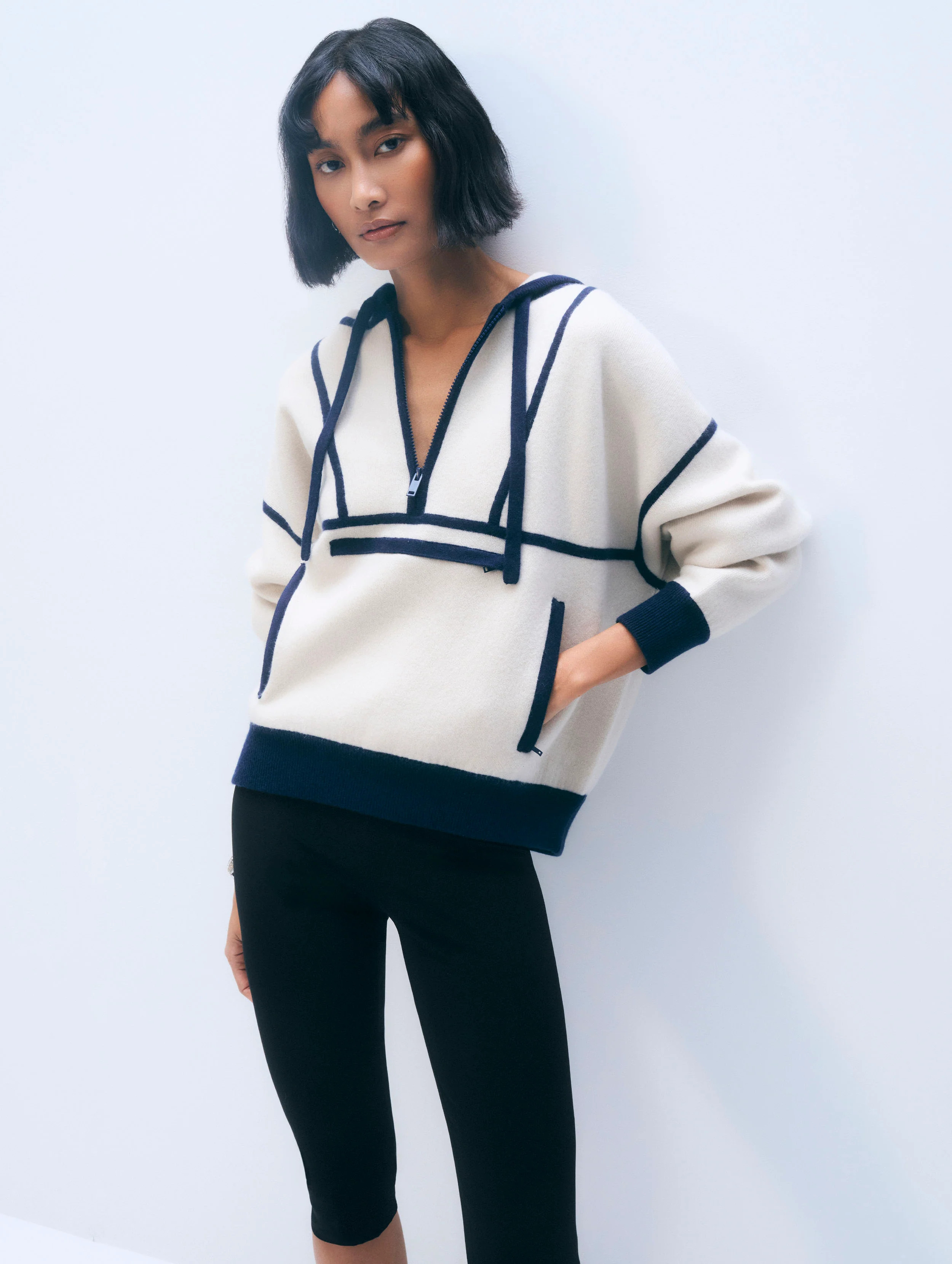 Cashmere Anorak | Ivory/Navy | White and Warren