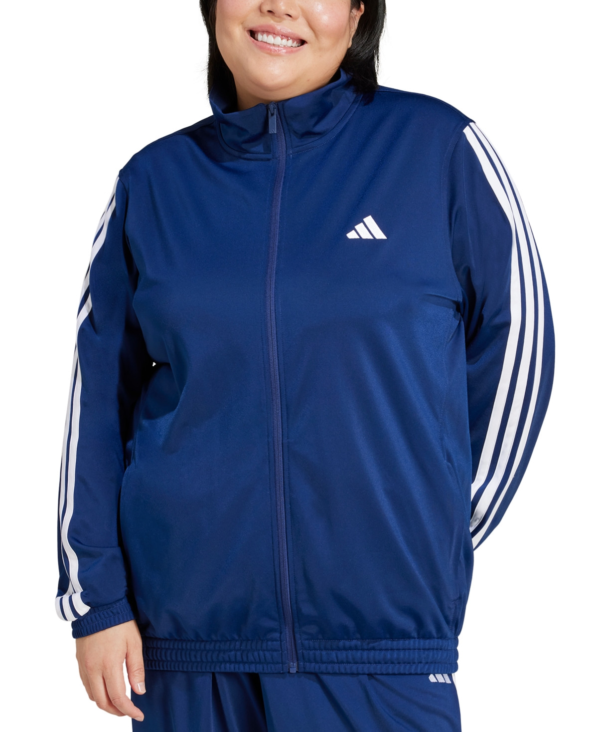 adidas Plus Size Essentials Tricot Three Stripes Track Jacket - Dark Blue/White | Macy's