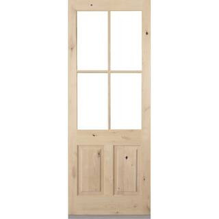 32 in. x 96 in. Rustic Knotty Alder 4-Lite Clear Glass 2-Panel Unfinished Wood Front Door Slab | The Home Depot
