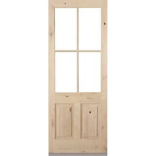 32 in. x 96 in. Rustic Knotty Alder 4-Lite Clear Glass 2-Panel Unfinished Wood Front Door Slab | The Home Depot
