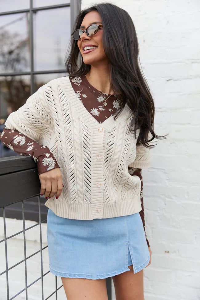 Sophia Short Sleeve Cable Knit Cardigan | Pink Lily