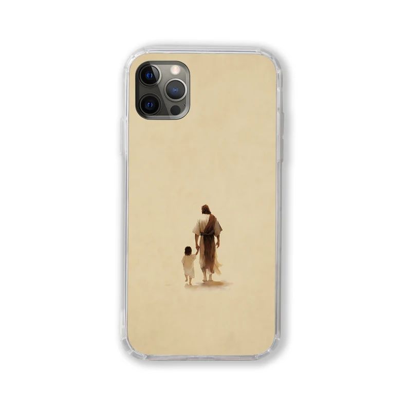 Jesus and child minimalist iPhone Case Christian Gift Phone Case Minimal Art Jesus walking and ho... | Etsy (US)
