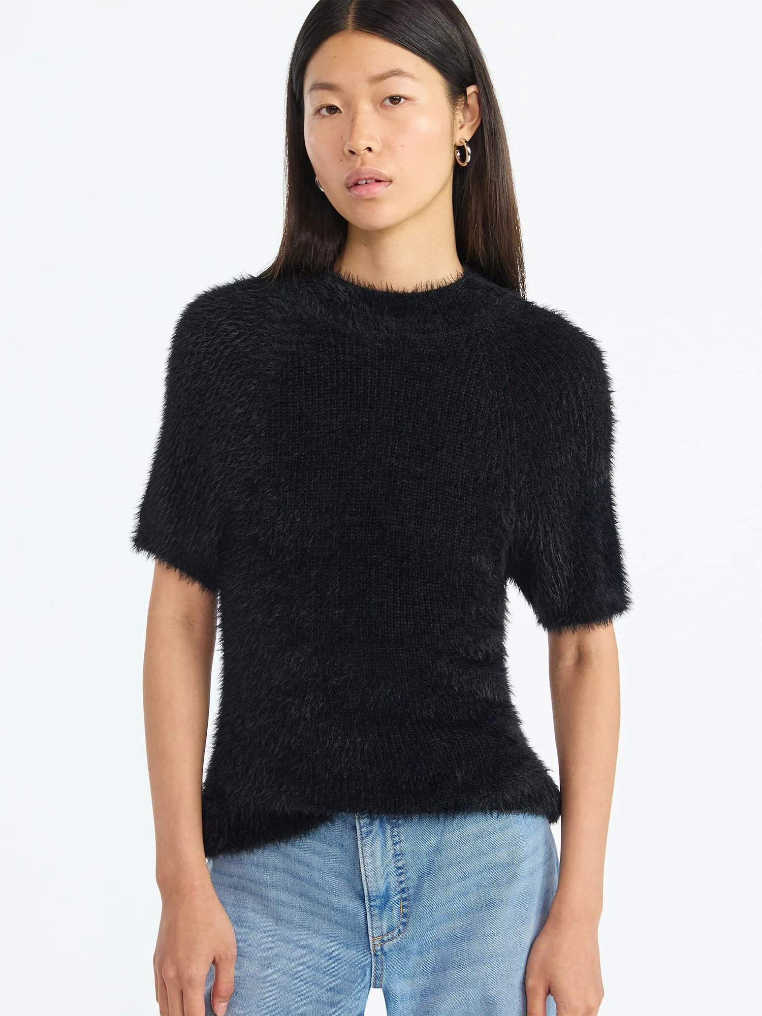 Scoop Women’s Fuzzy Sweater Top with Short Sleeves, Lightweight, Sizes XS-XXL - Walmart.com | Walmart (US)