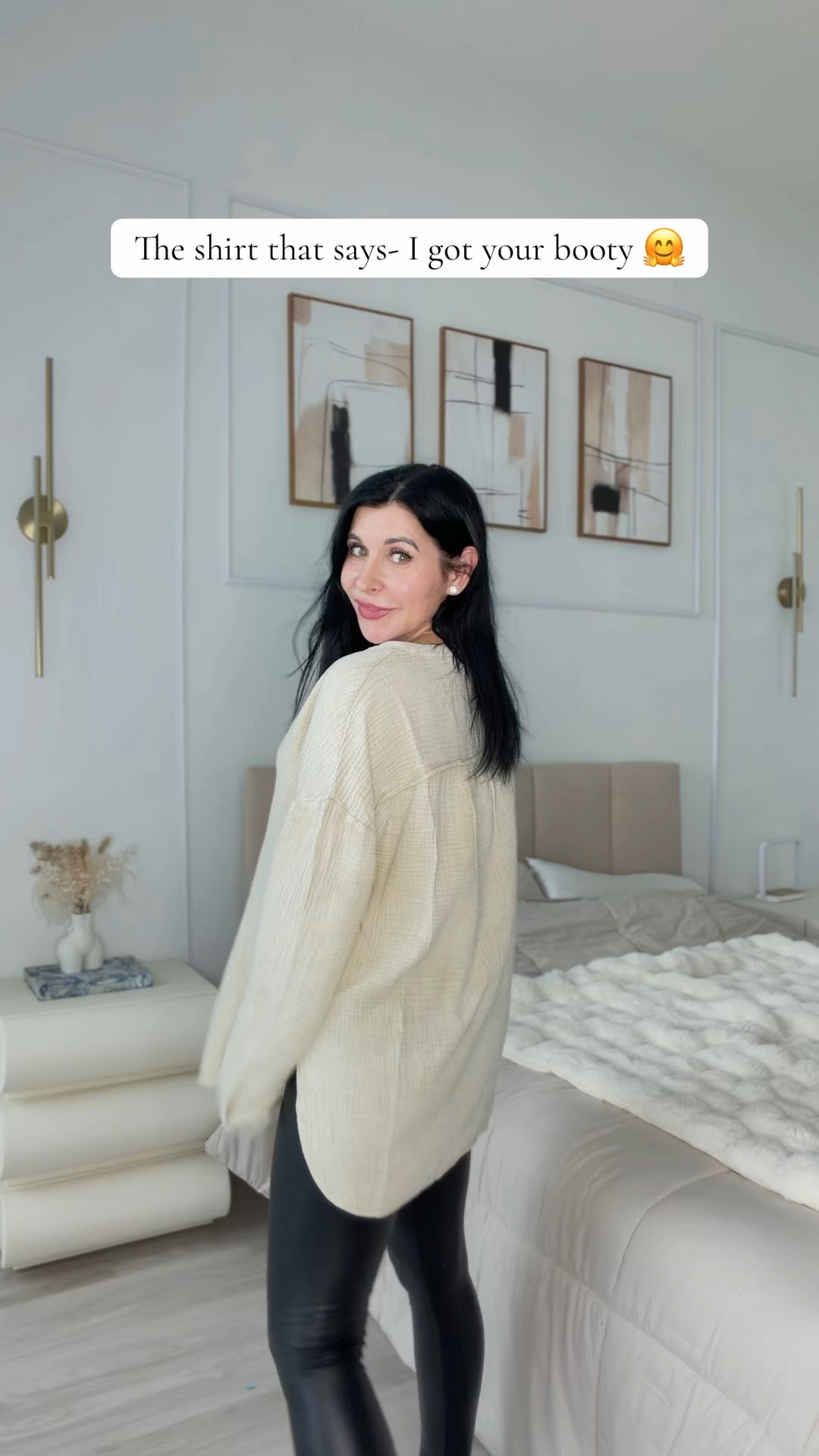 Cotton oversized shirt with faux leather leggings 

#LTKootd #LTKCyberWeek #LTKFindsUnder50