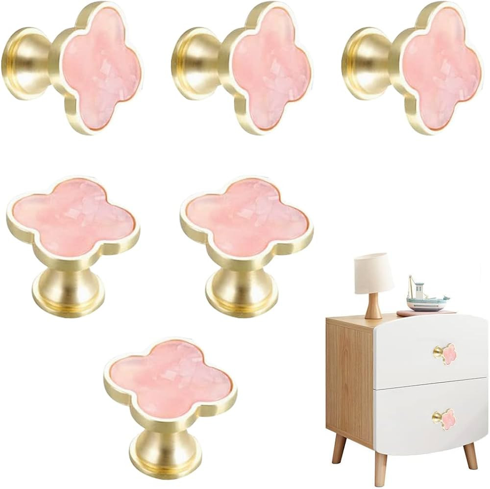 SSYHQAX 6 pcs Brass Four-Leaf Clover Knobs Handle,Gold Cabinet Knobs Cabinet Drawer Dresser Furni... | Amazon (US)