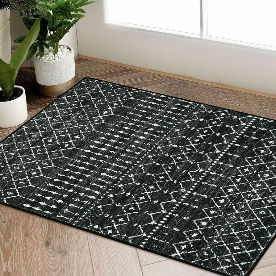 Beeiva Moroccan 2x3 Black Entryway Rug, Washable Small Area Rugs Geometric Print Low Pile Non Sli... | Amazon (US)