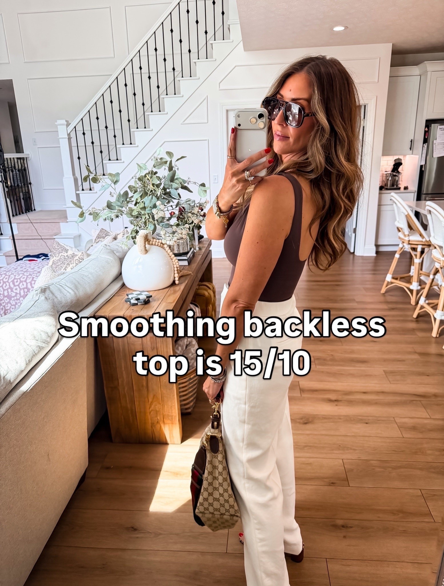 The smoothing on this backless top is SO good. It hugs without digging in, lays completely smooth, and gives you that clean tucked in look without needing extra layers.

backless top, smoothing top, bodysuit alternative, brown top, fall outfit, white trousers, date night outfit, elevated basics, flattering tops, TheMomInStyle

#LTKootd #LTKSeasonal #LTKOver40