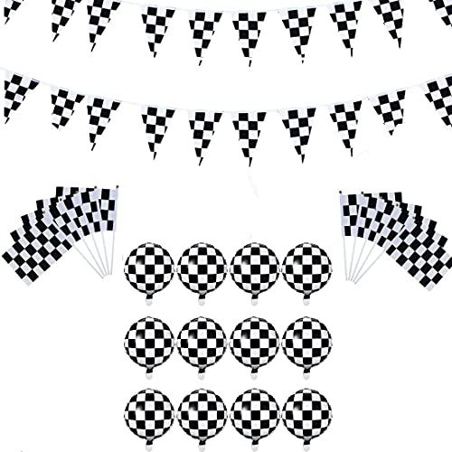 Checkered Flag Party Supplies, Including 6.5 Feet Long Checkered Race Banner,12pcs 18 inch Checke... | Amazon (US)