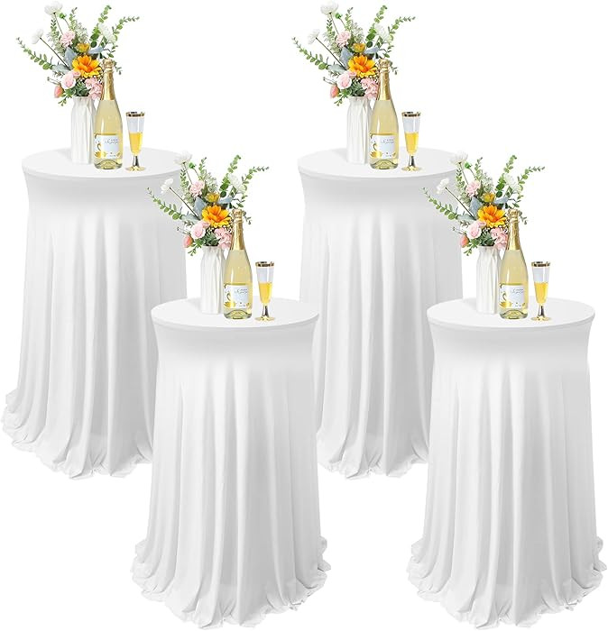 Tegeme 4 Packs Round Spandex Cocktail Tablecloths with Skirt 32 x 43 Inch Cocktail Round Table Co... | Amazon (US)