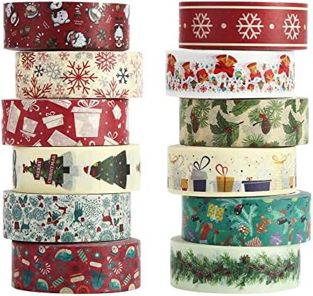Christmas Washi Tape Set, 12Rolls Merry Christmas Masking Tape Decorative Duct Tape for Xmas Deco... | Amazon (US)