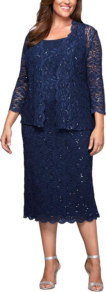 Alex Evenings Women's Plus Size Lace Jacket Dress | Amazon (US)