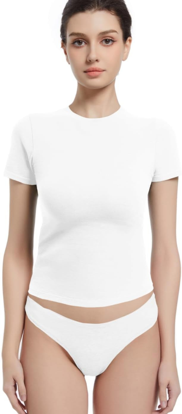 Abonlen Crewneck Short Sleeve T Shirts for Women Fitted Basic TeesY2k Going Out Tops | Amazon (US)