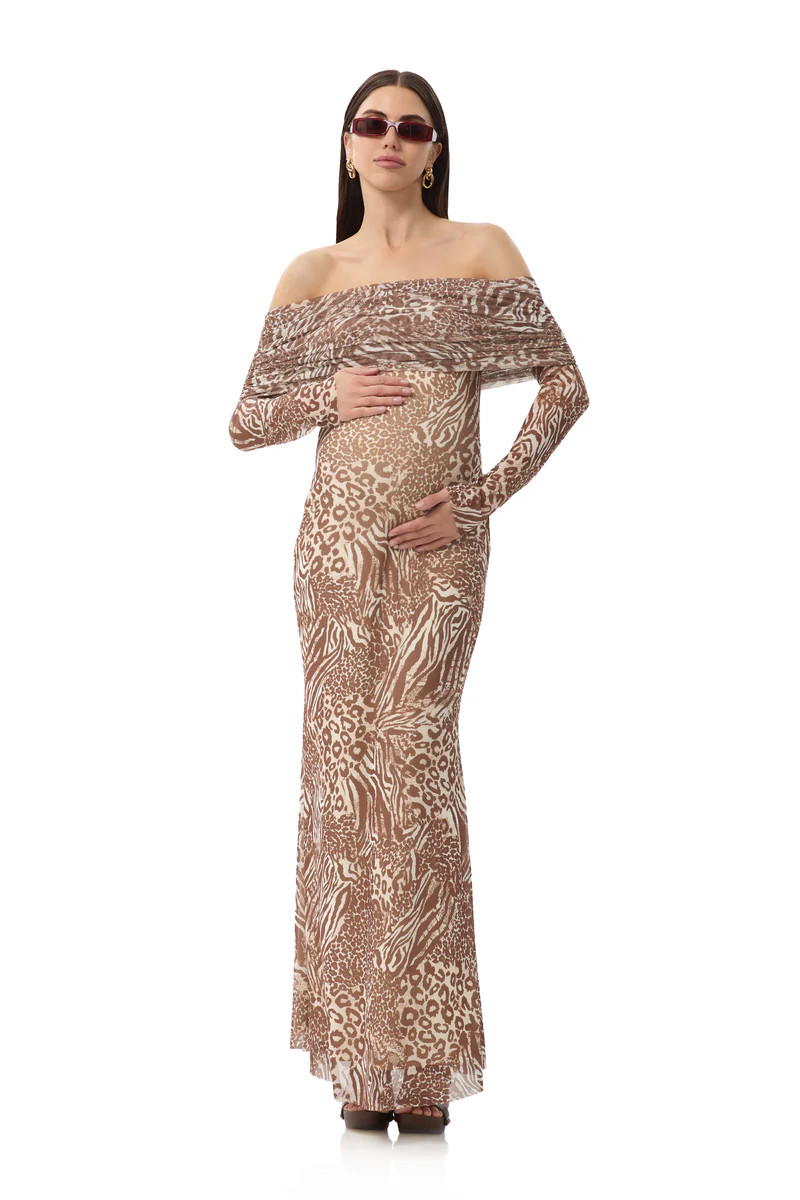 Thelma Dress - Taupe Animal | ShopAFRM