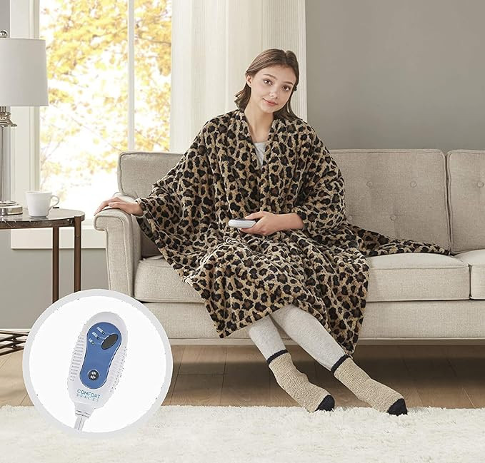 Comfort Spaces Plush to Sherpa Electric Blanket Shawl Shoulder, Neck Wrap with Matching Sock Set,... | Amazon (US)