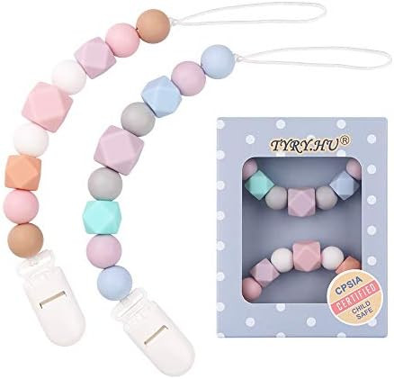 Pacifier Clips for Baby Girls Binky Holder Soothie Paci Clip Silicone Beads Teething Relief Teeth... | Amazon (US)