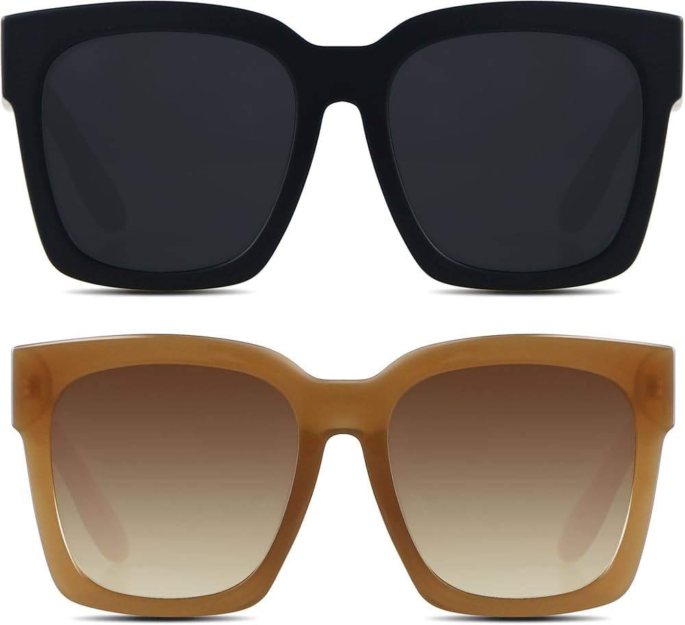 ANDWOOD Oversized Sunglasses for Women Big Large Square Wide Frame Shades Retro Trendy Fashion UV... | Amazon (US)