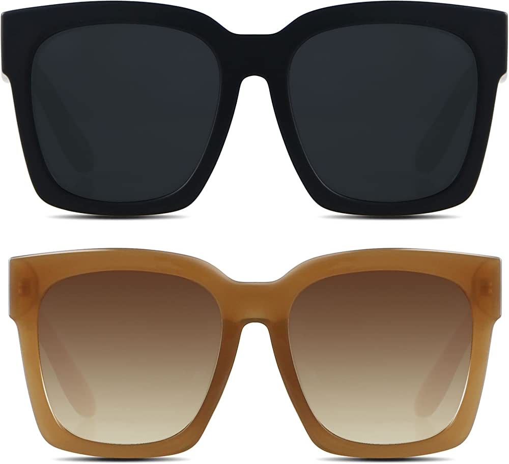 ANDWOOD Oversized Sunglasses for Women Big Large Square Wide Frame Shades Retro Trendy Fashion UV... | Amazon (US)