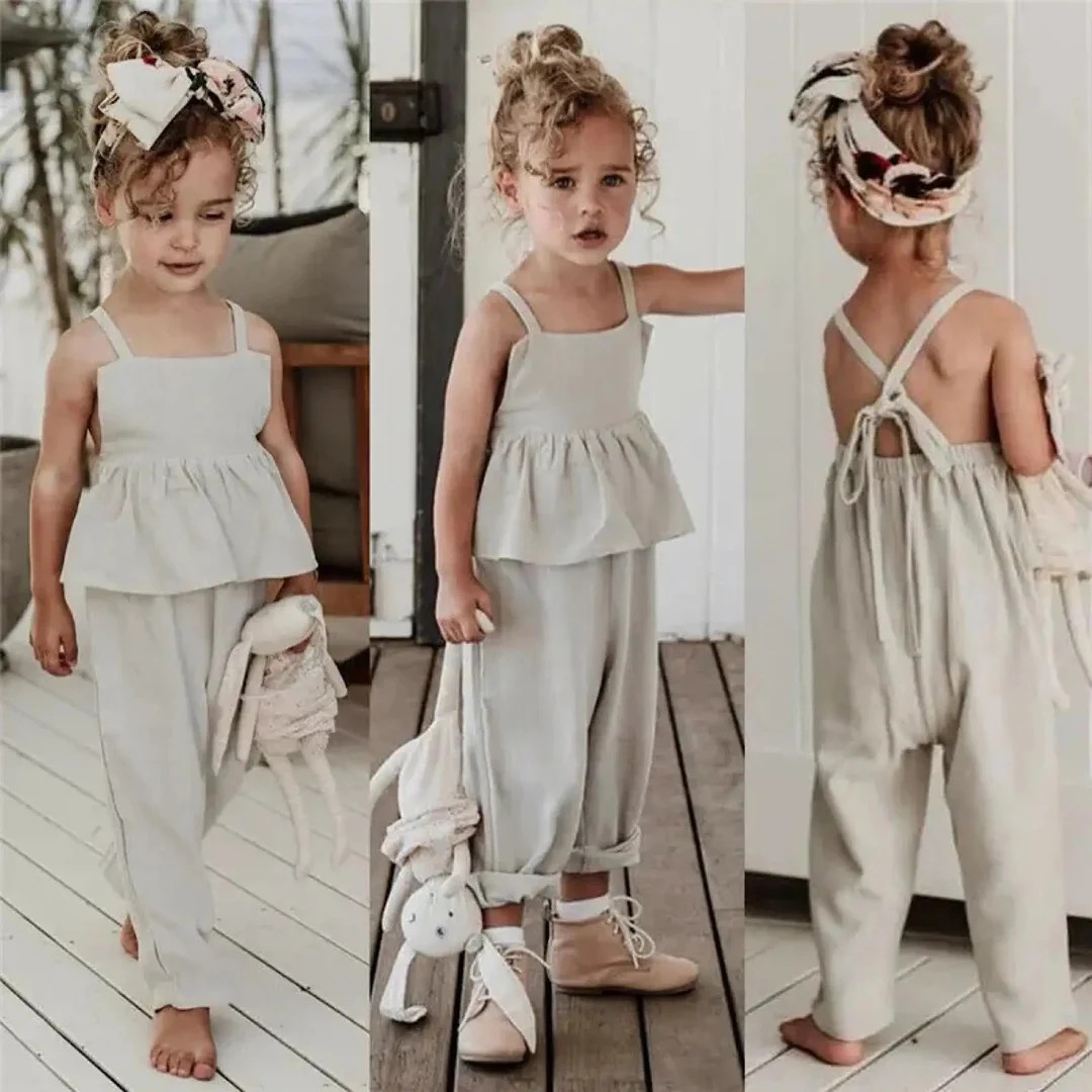 Baby Toddler Girls Linen Overall Outfit, Girls Pant Jumpsuit, Girls Romper, Spring Summer Baby To... | Etsy (US)