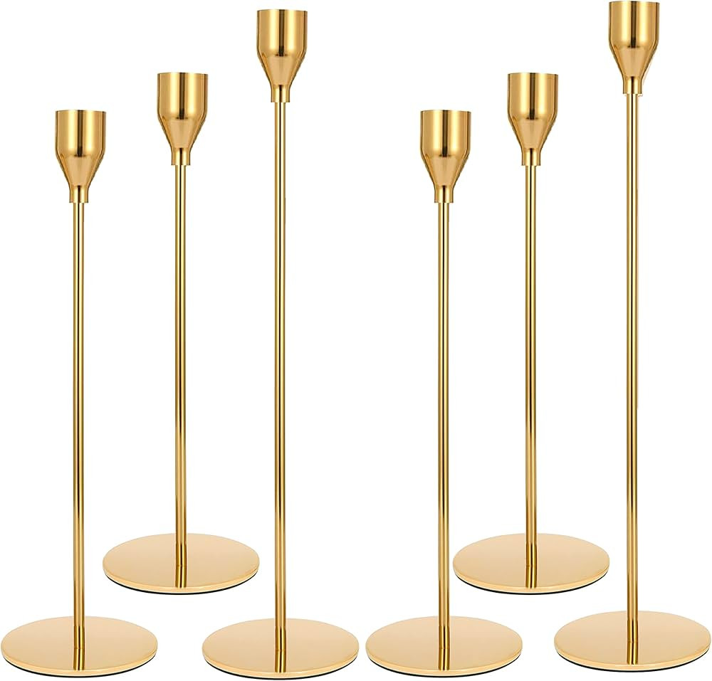 Gold Candle Holders for Taper Candles, Set of 6 Tall Metal Decorative Candlestick Holders for 3/4... | Amazon (US)