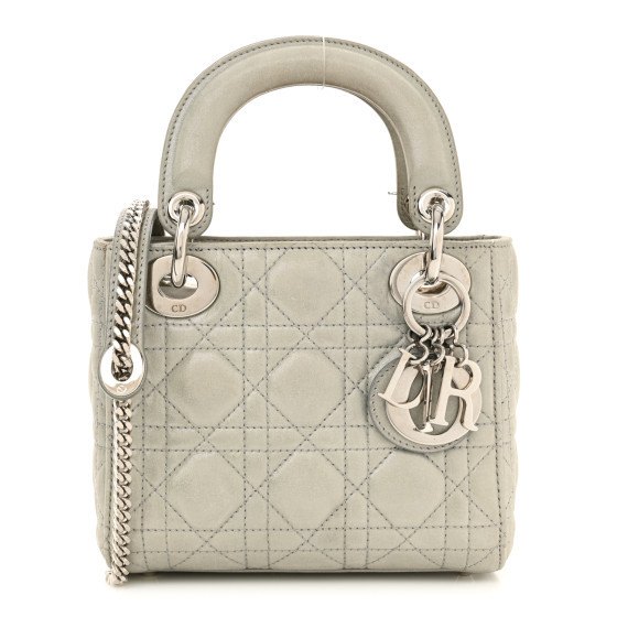 Metallic Lambskin Cannage Mini Lady Dior Silver | FASHIONPHILE (US)