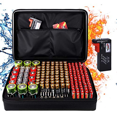 DocSafe Fireproof Battery Organizer Storage Box,Fireproof Waterproof Carrying Case Bag Holder,Safe Storage Holds 200+ Batteries AA AAA C D 9V, with Battery Tester BT-168 (Not Includes Batteries) | Amazon (US)